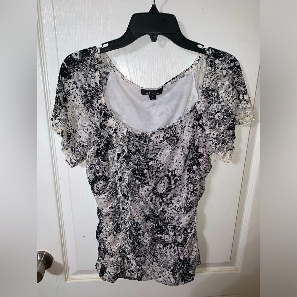 AB studio blouse with ruffles down the left, sad size large